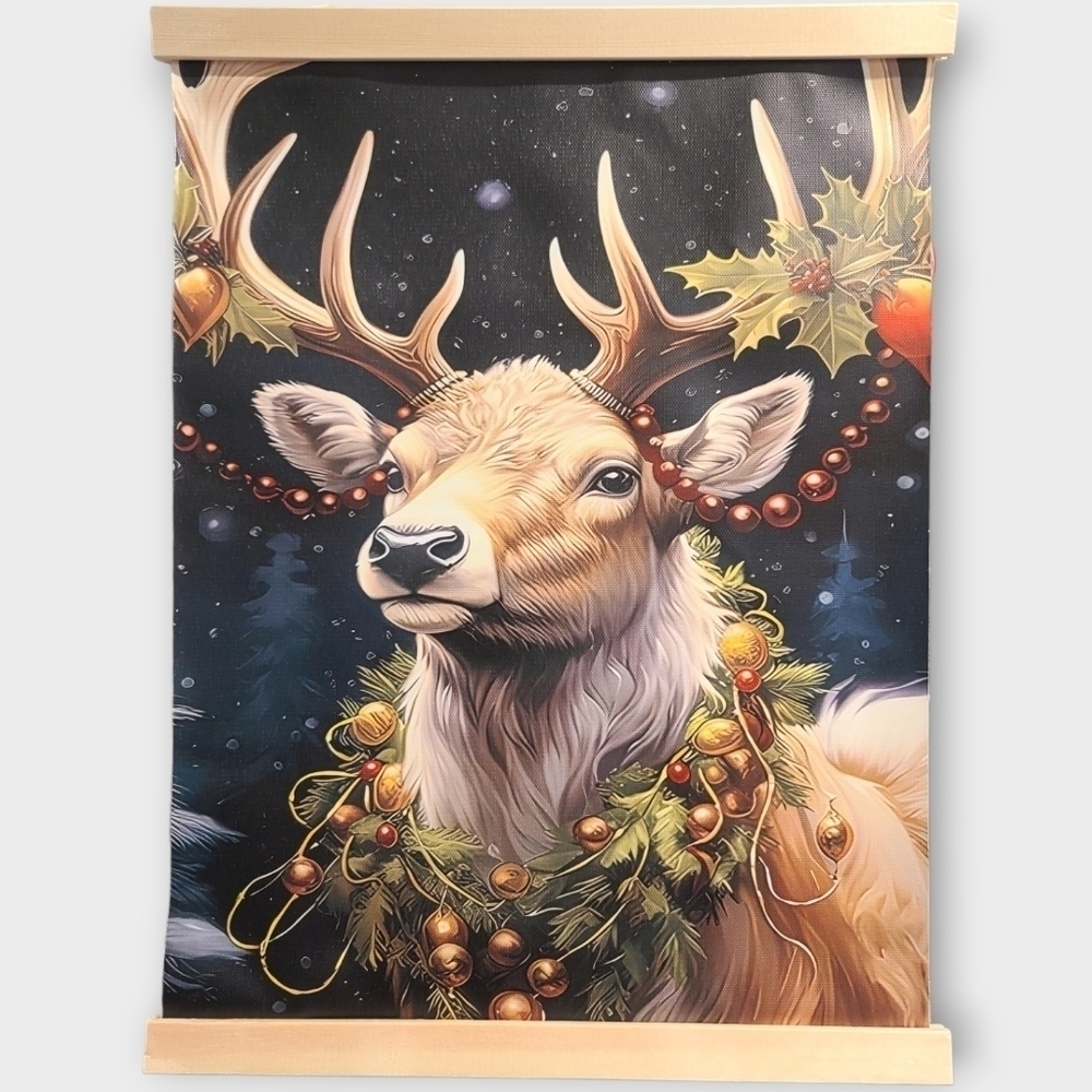 Canvas Print Christmas Reindeer added wood hanging frame included